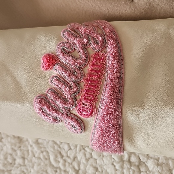 Juicy Couture Beige and Cream Varsity Jacket with Pink Accents Women's Small - Picture 5 of 8